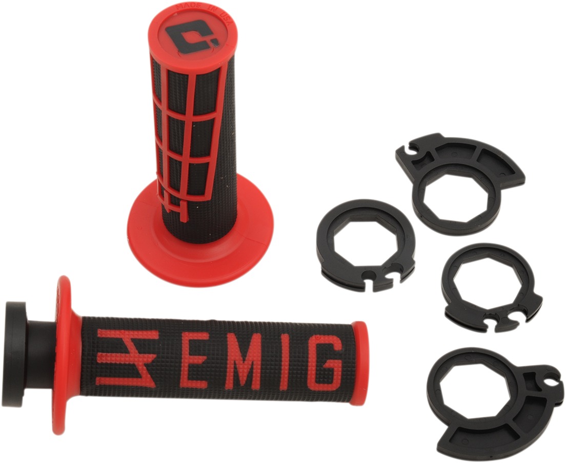 Emig MX V2 Lock On MX Grips System - Half Waffle Black & Red - Click Image to Close