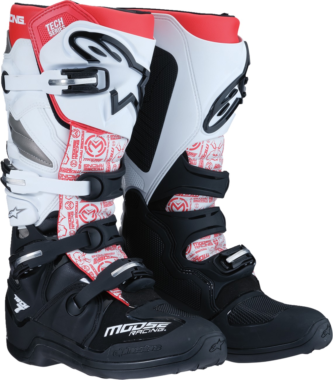 Moose Offroad Tech 7 Boots Black/Red/White Size 7 - MX sole boots for off-road riding - Click Image to Close