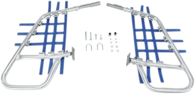 1-1/4" Alloy Nerf Bars w/ Blue Webbing - For 87-90 Suzuki LT500 QuadRacer - Click Image to Close