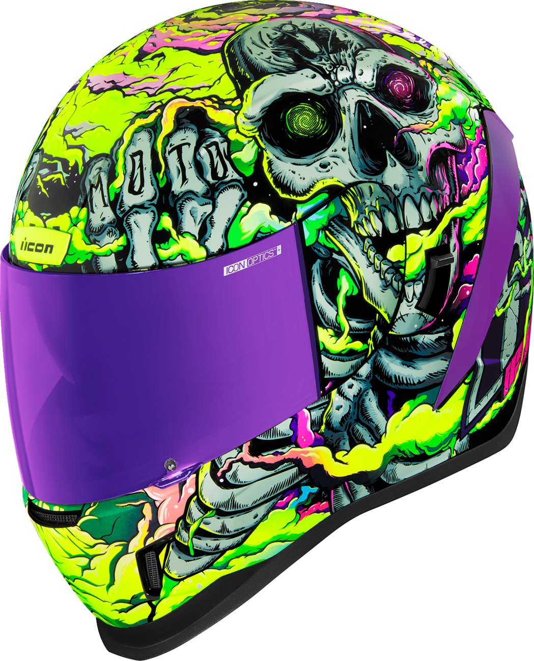 ICON Airform Hippy Dippy Helmet 2XL Purple - Full face helmet with glow-in-the-dark graphics - Click Image to Close