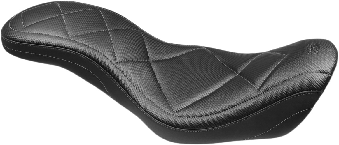 Tripper Carbon Fiber Vinyl 2-Up Seat - Black - For 14-17 Harley FXDF - Click Image to Close