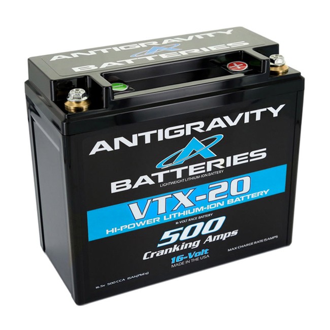 16-volt Lithium "Race" Battery, 20-cell 500ca; Left Negative Terminal - YTX12 Case Size - For High Compression Motors - Click Image to Close