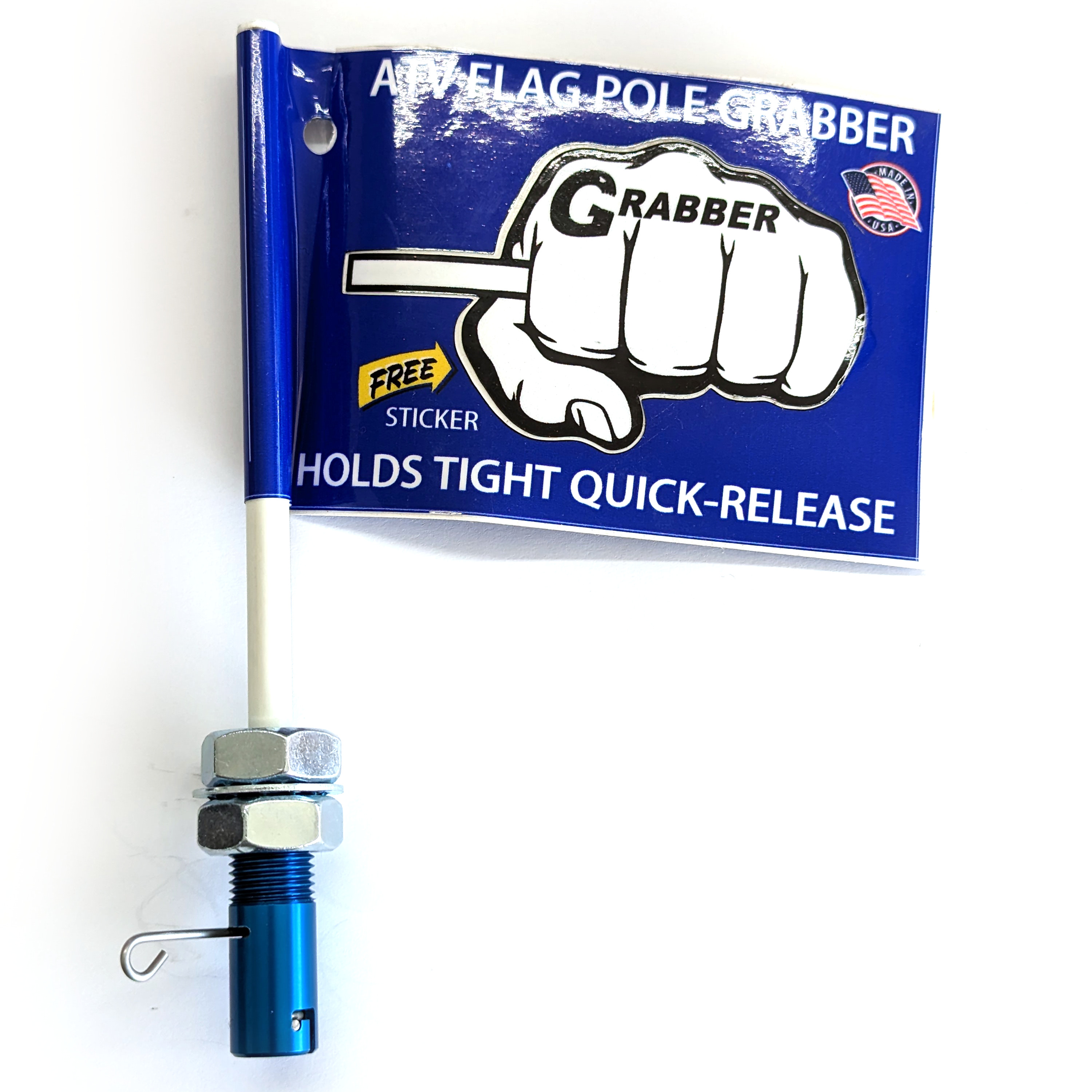 The "Flag Grabber" - Blue Quick Release Whip Flag Pole Mount - 1/4" - Click Image to Close