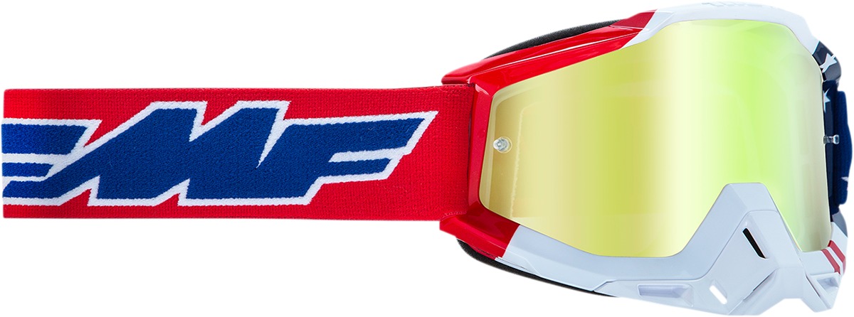 FMF PowerBomb US of A Goggles - Gold Mirror Lens - Includes spare clear lens - Click Image to Close