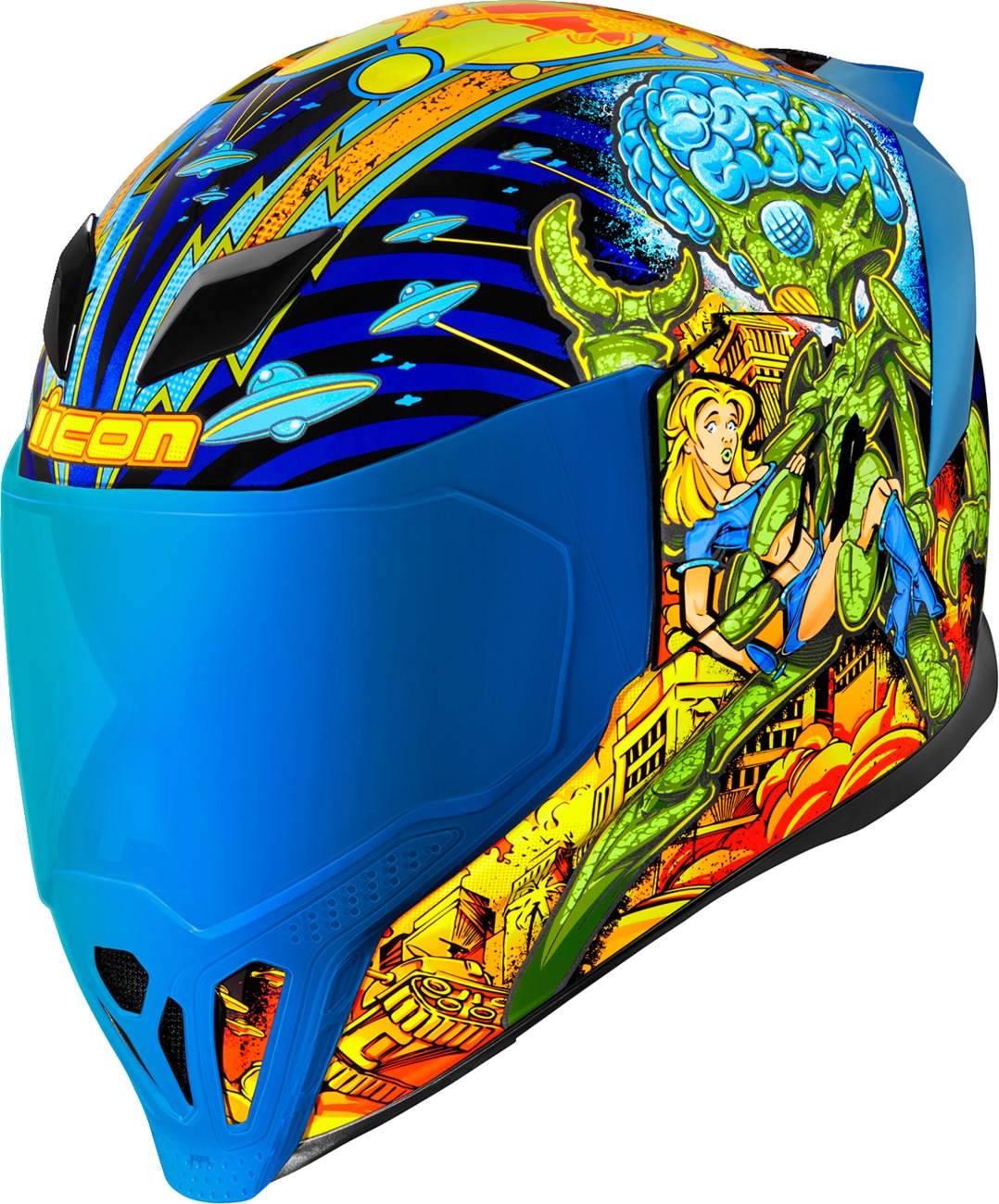 ICON Airflite Bugoid Blitz Helmet XS Multi-Color - Full-face helmet with Bugoid Blitz graphic - Click Image to Close