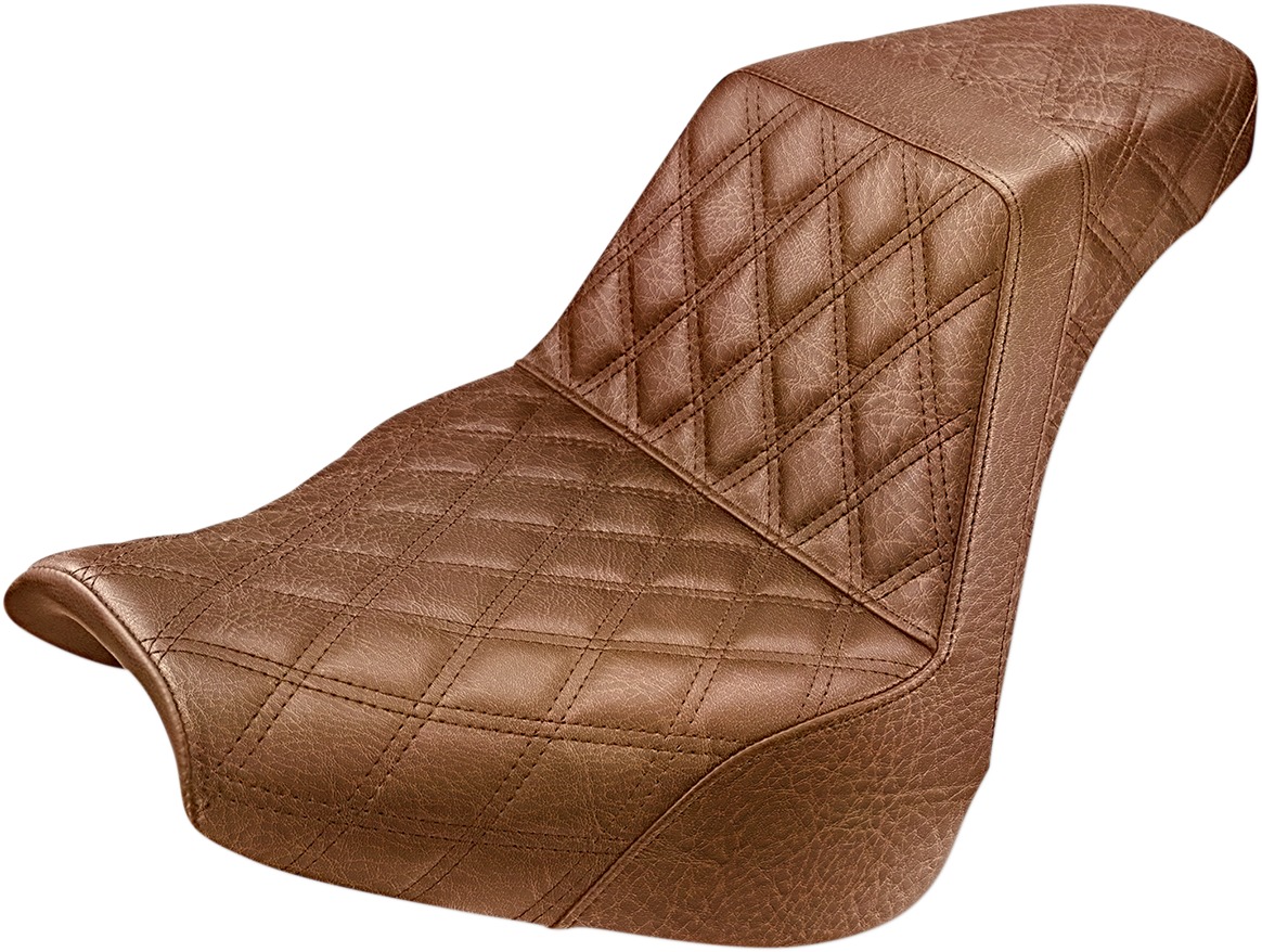 Step-Up Lattice Stitched 2-Up Seat Brown - For 18-20 Harley FXBR/S - Click Image to Close