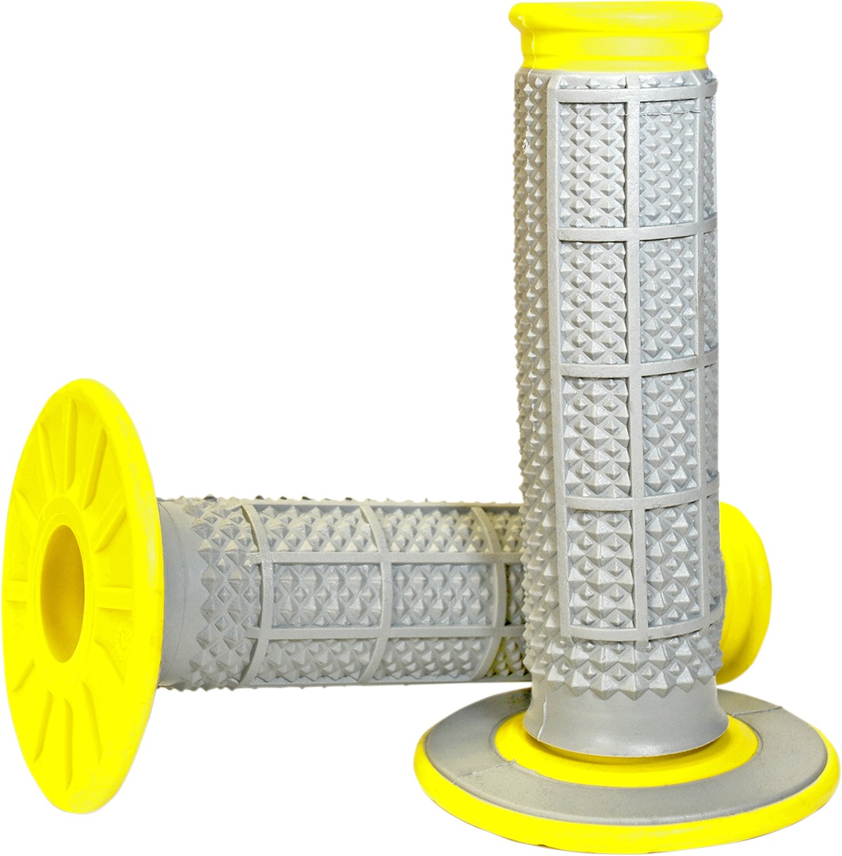 MX Dual Compound Grips Tapered 1/2 Waffle - Grey/ Yellow - Click Image to Close