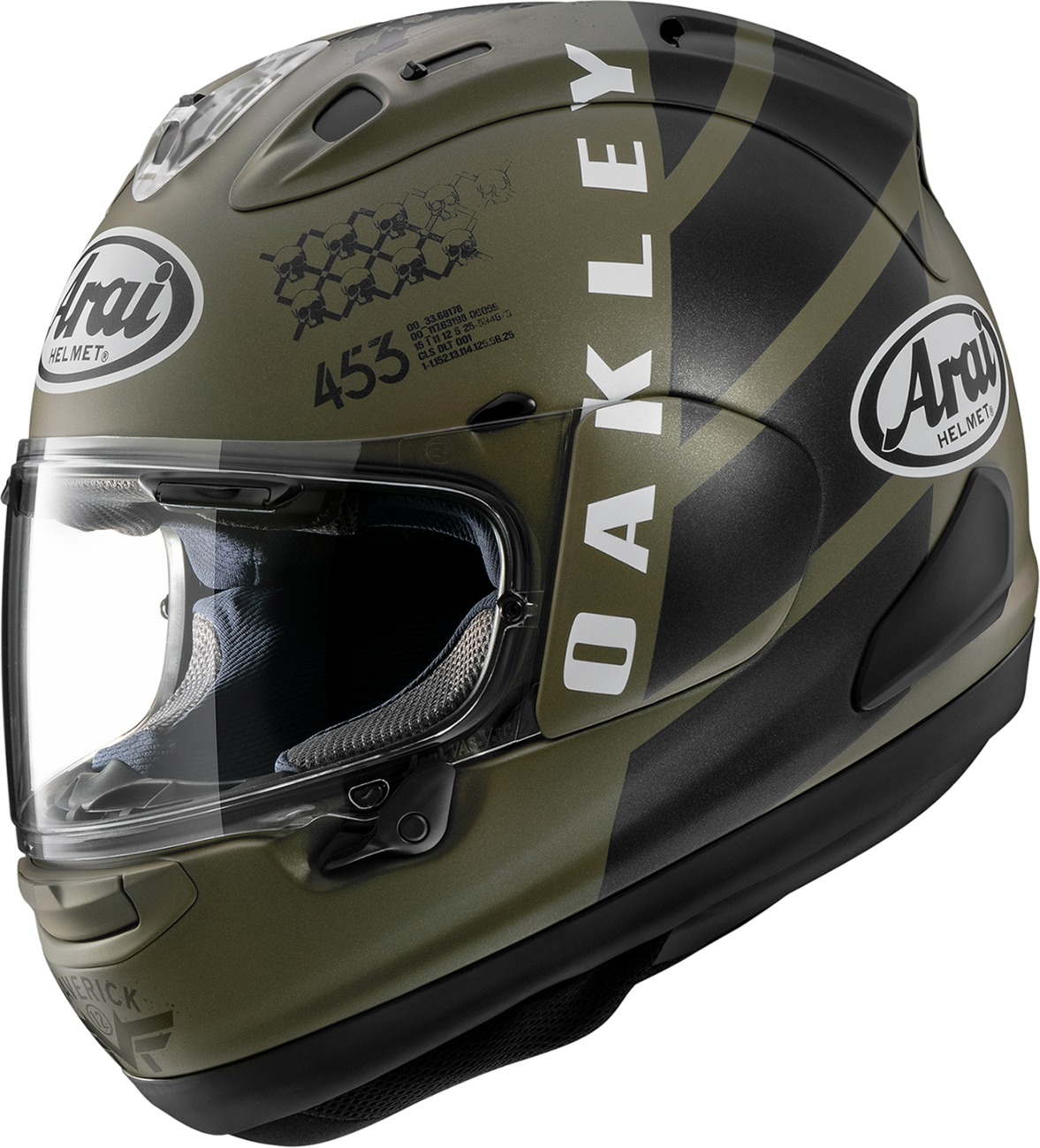 Arai Corsair-X MVK Oakley Helmet Matte Green/Black - L - Full-face helmet with MVK Oakley graphic - Click Image to Close