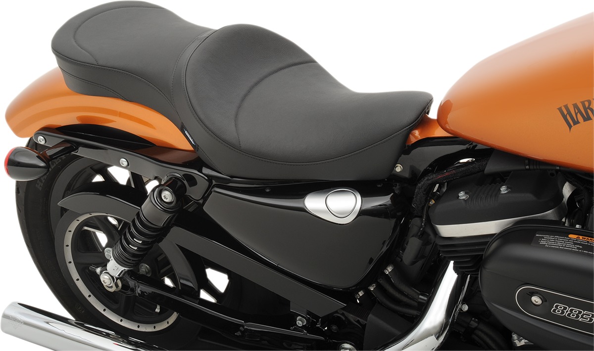 Double-Bucket Plain Vinyl Solo Seat - Black - For 10-20 Harley XL - Click Image to Close