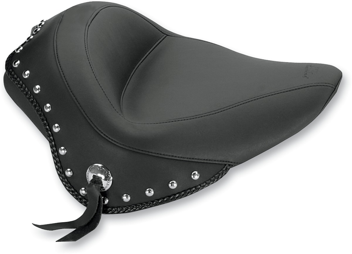 Wide Concho Skirt Studded Vinyl Solo Seat - For 12-17 Harley FLS 11-13 FXS - Click Image to Close