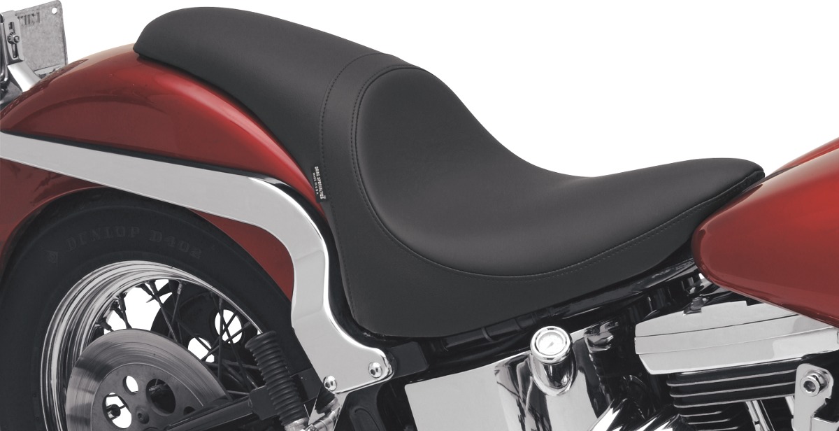 Predator Smooth SR Leather 2-Up Seat - Black - For 84-99 Harley Softail - Click Image to Close