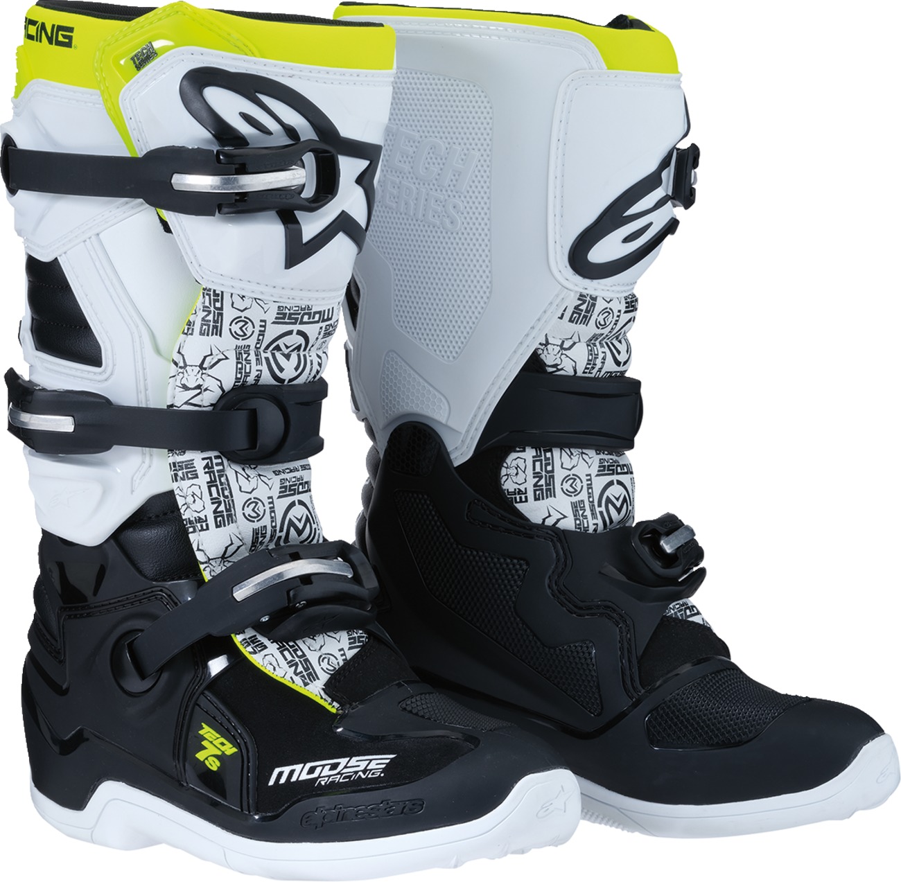 Moose Offroad Youth Tech 7S Boots Black/White/Yellow Size 8 - Youth motocross boots with premium protection - Click Image to Close