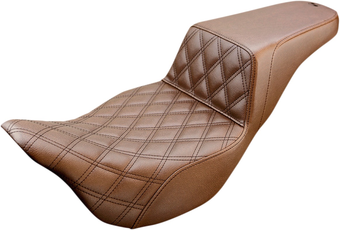 Step-Up Front Lattice Stitch 2-Up Seat Brown - For Harley FLH FLT - Click Image to Close