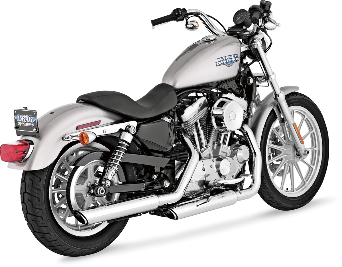 3" Twin Slash Cut Chrome Slip On Exhaust - For 04-13 Harley Sportster XL - Click Image to Close