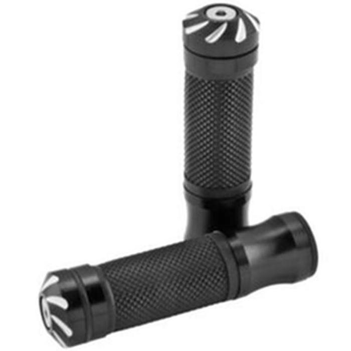 Motorcycle Handlebar Grips With Tornado Bar End - 1" - Black - Click Image to Close