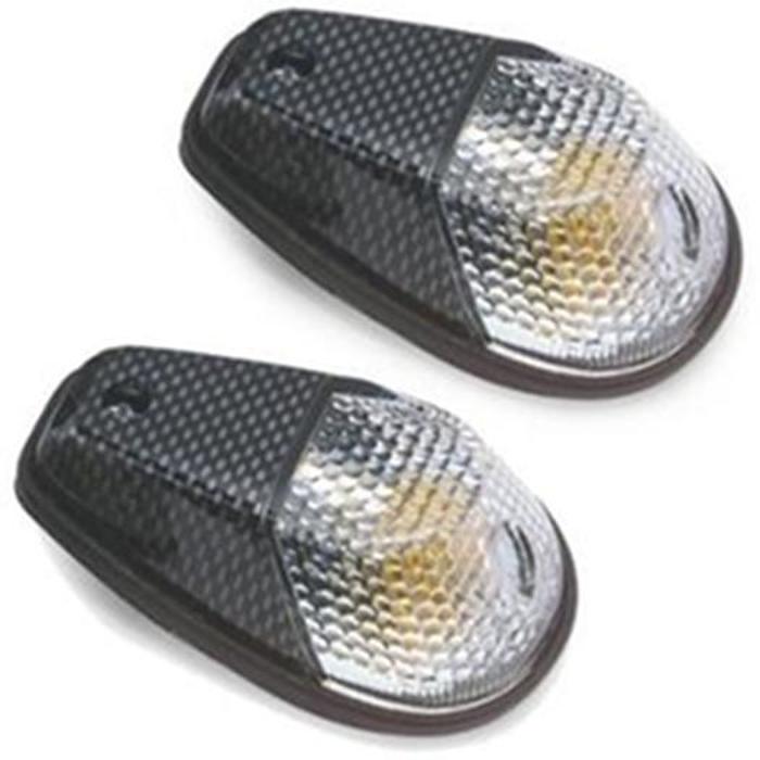 Flush Mount Mini Marker Lights - Clear Lens Amber Bulb Carbon Shell - Click Image to Close