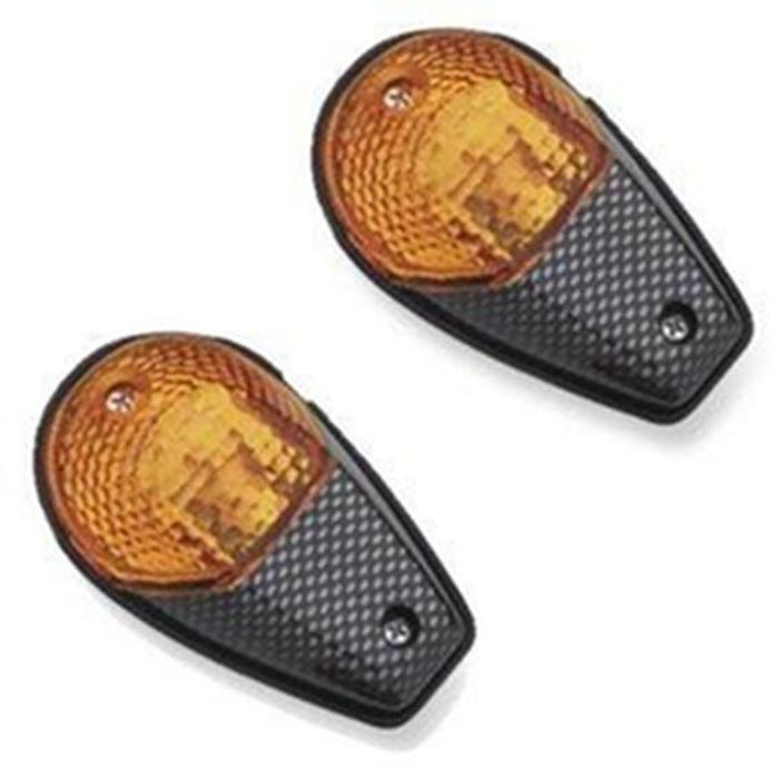 Flush Mount Mini Marker Lights - Amber Lens Clear Bulb Carbon Shell - Click Image to Close