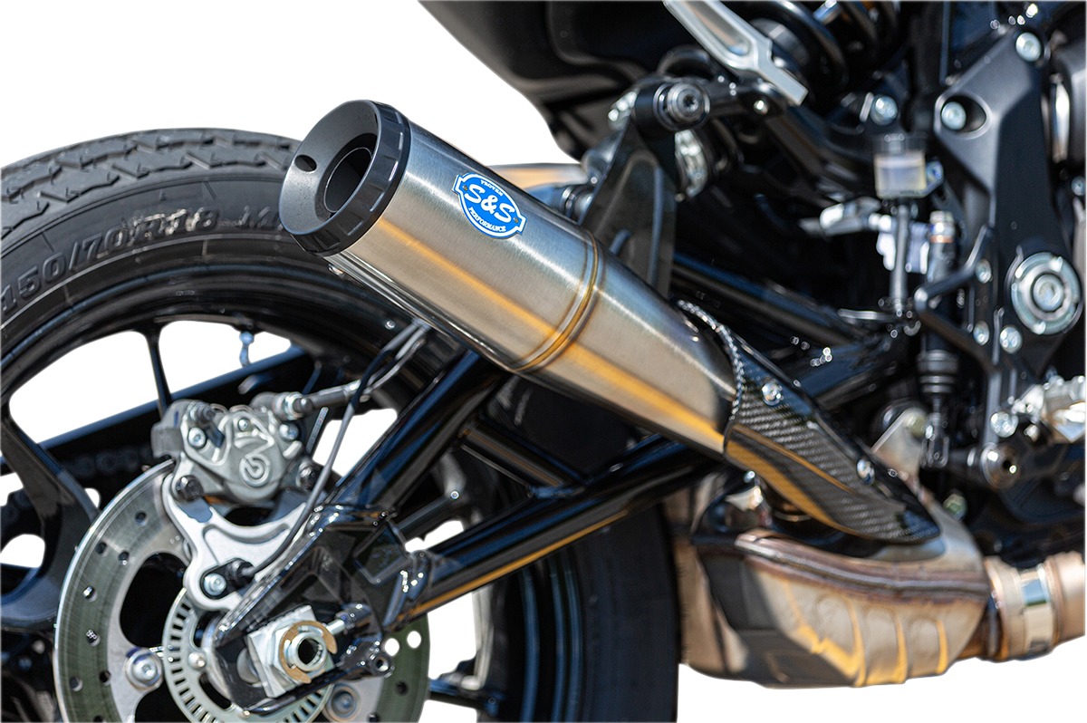 Grand National Chrome Slip On Exhaust Black Cap - For 19-20 Indian FTR1200 - Click Image to Close