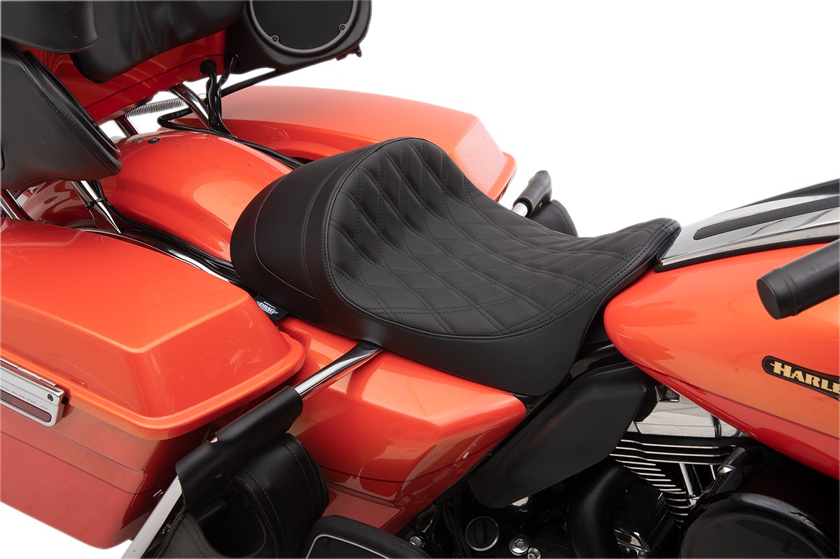 Diamond Vinyl EZ-On Solo Seat Black Low & Forward - For 08-20 HD FLH FLT - Click Image to Close