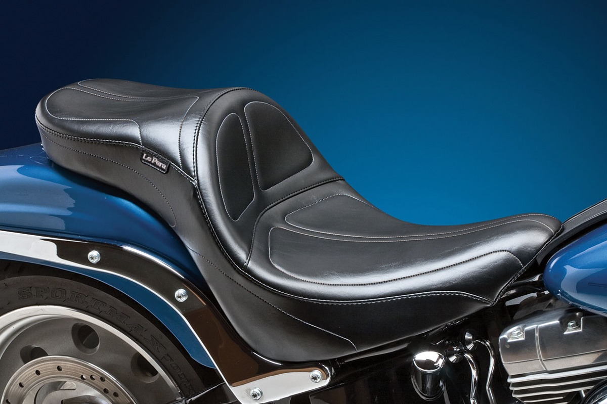 Maverick Daddy Long Legs Stitched Vinyl 2-Up Seat - Black - For 84-99 Softail - Click Image to Close