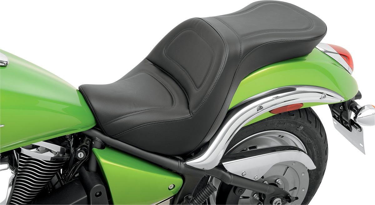 Explorer Stitched 2-Up Seat Black Gel - For 07-18 Kawasaki VN900 Vulcan Custom - Click Image to Close