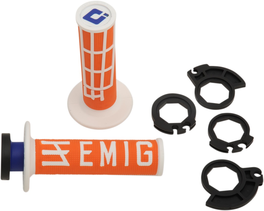 Emig MX V2 Lock On MX Grips System - Half Waffle Orange & White - Click Image to Close