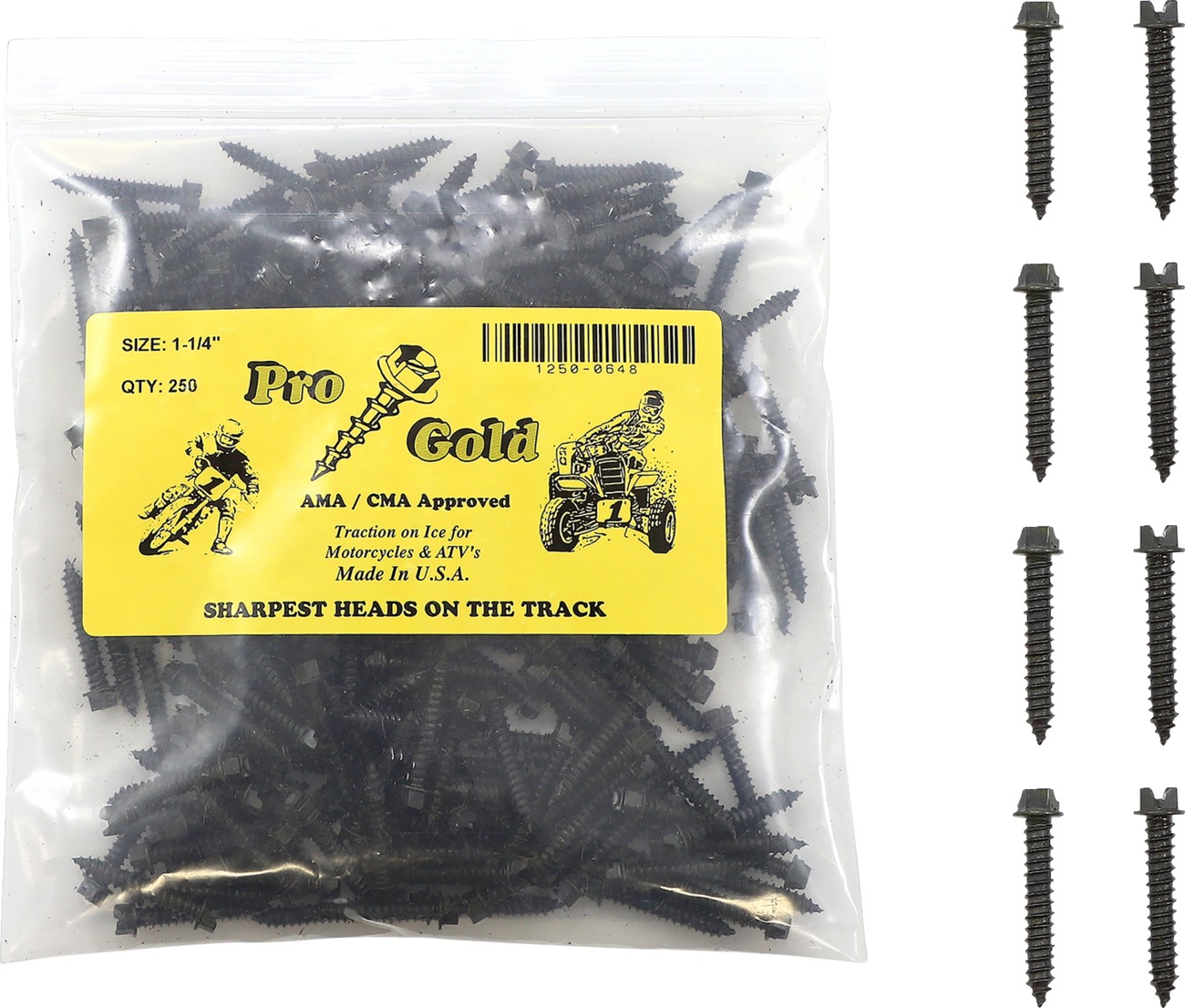 1-1/4" PRO Gold Screws, Coarse - 250 Pack - Motorcycle & ATV Ice Racing Studs - Click Image to Close