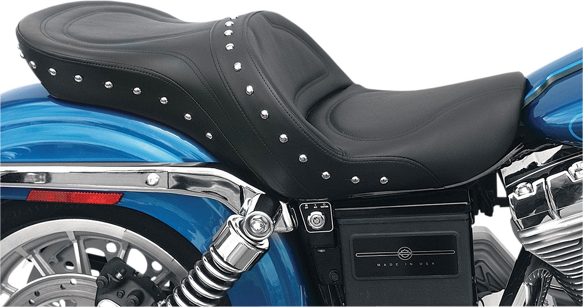 Explorer Special Stitched Studded 2-Up Seat Black Gel - For 04-05 Dyna - Click Image to Close