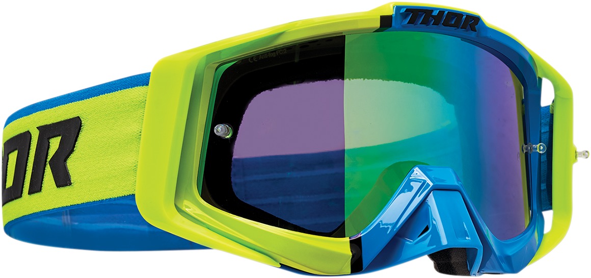 Sniper Pro Blue / Lime / Fluorescent Yellow Divide Goggles - Blue Dual Lens - Click Image to Close