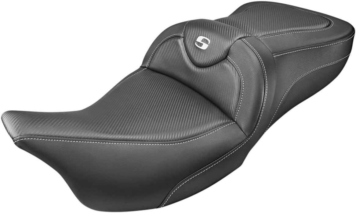 Road Sofa Carbon Fiber 2-Up Seat Black Gel - For Harley Touring - Click Image to Close