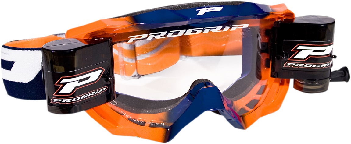 3200 Fluorescent Orange / Blue Venom OTG Goggles - Clear Lens w/ Roll-Off System - Click Image to Close