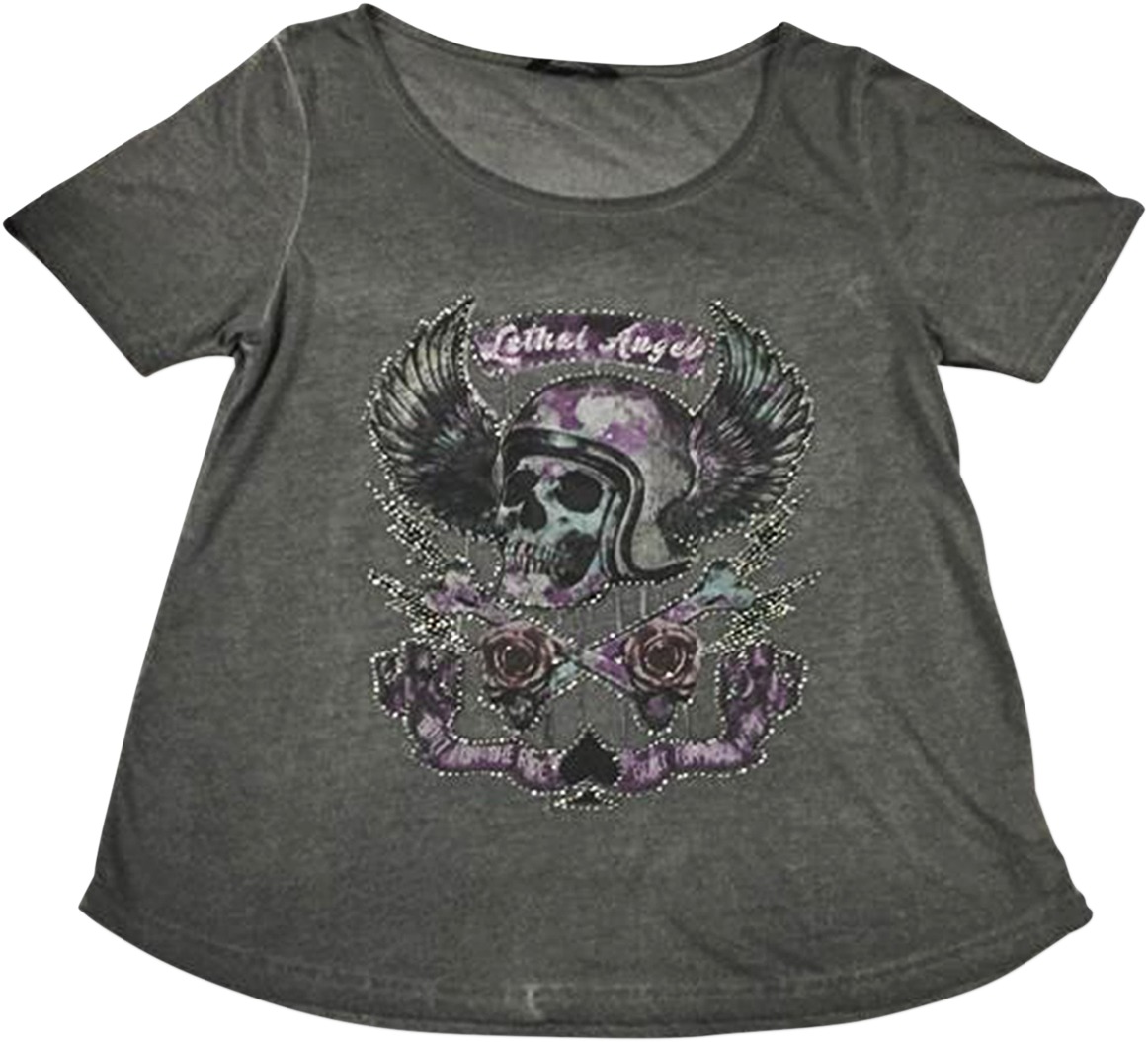 Women's Sin On Wheels Scoopneck Tee - Sin On Wheels Tee Gry Wlg - Click Image to Close