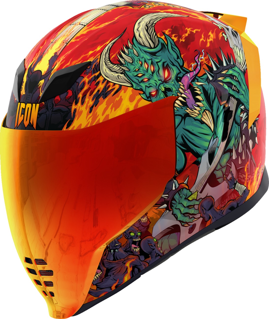 ICON Airflite Blegh MIPS Helmet - Small, Red - Full-face helmet with MIPS and glow-in-the-dark design - Click Image to Close