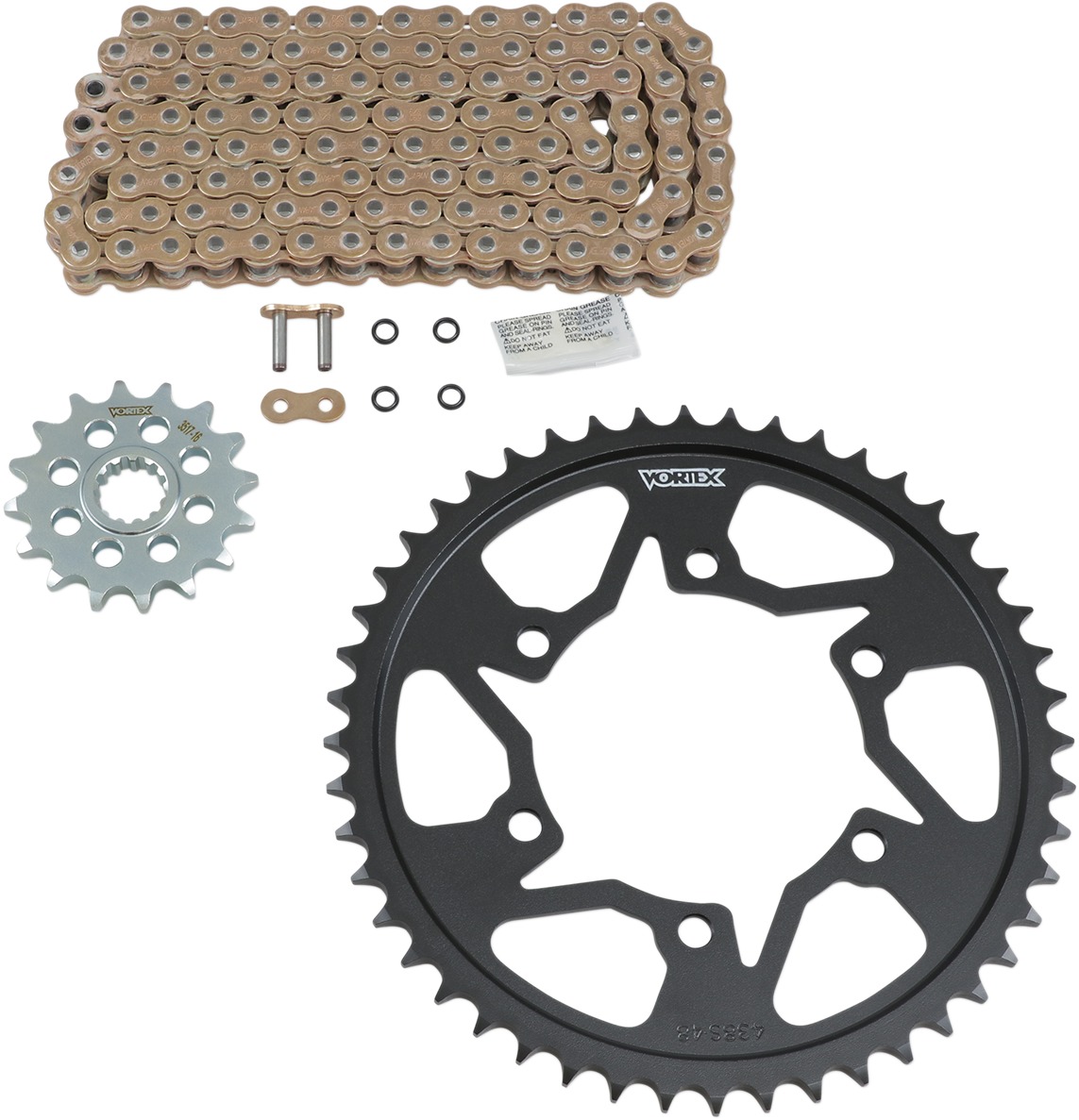 V3 Chain & Sprocket Kit Gold SX Chain 530 16/48 Black Steel - For 03-05 Yamaha YZF-R6 - Click Image to Close