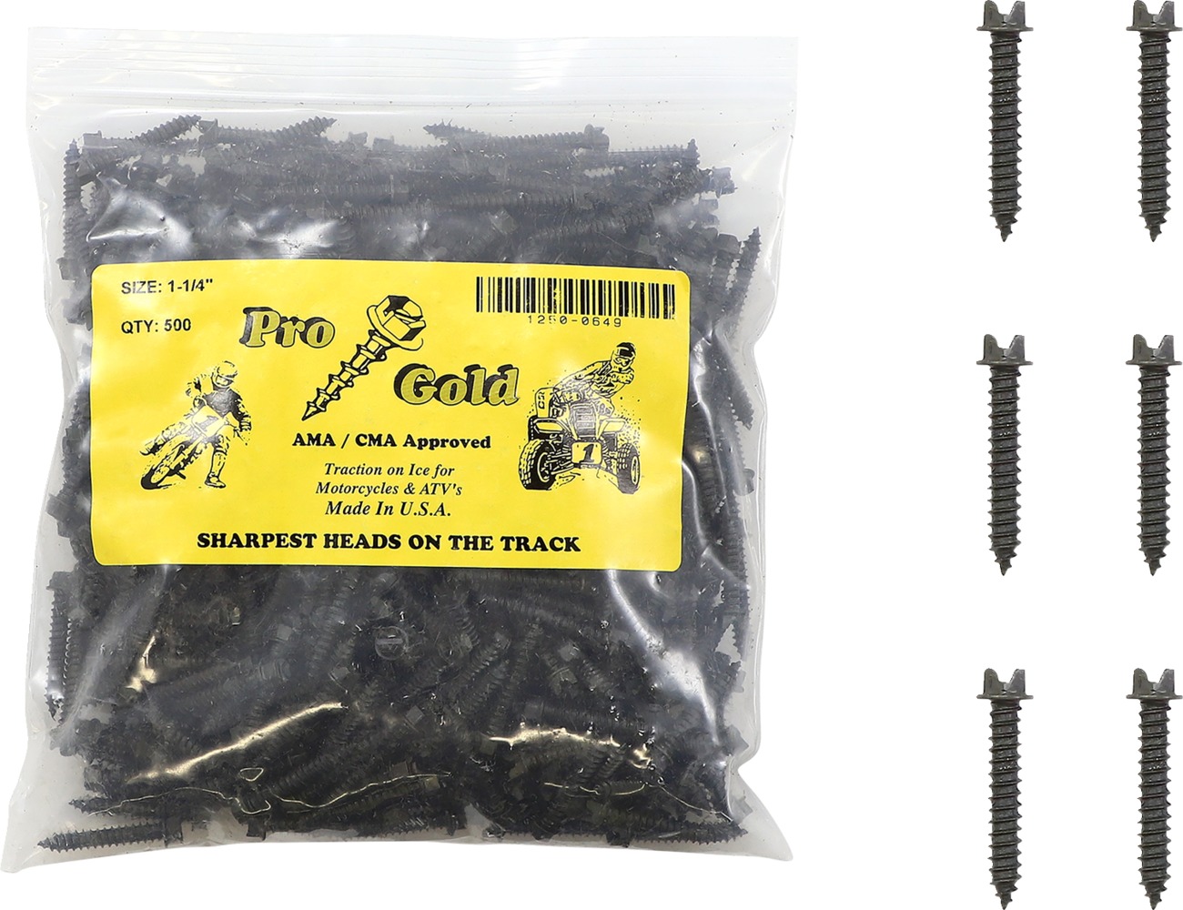 1-1/4" PRO Gold Screws, Coarse - 500 Pack - Motorcycle & ATV Ice Racing Studs - Click Image to Close