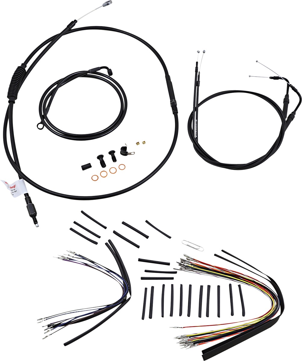 Extended Black Control Cable Kit For Softails - 16" tall bars - Click Image to Close