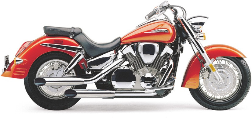 3.5" Chrome Slash Cut Slip On Exhaust - For Honda VTX1300 S & T - Click Image to Close