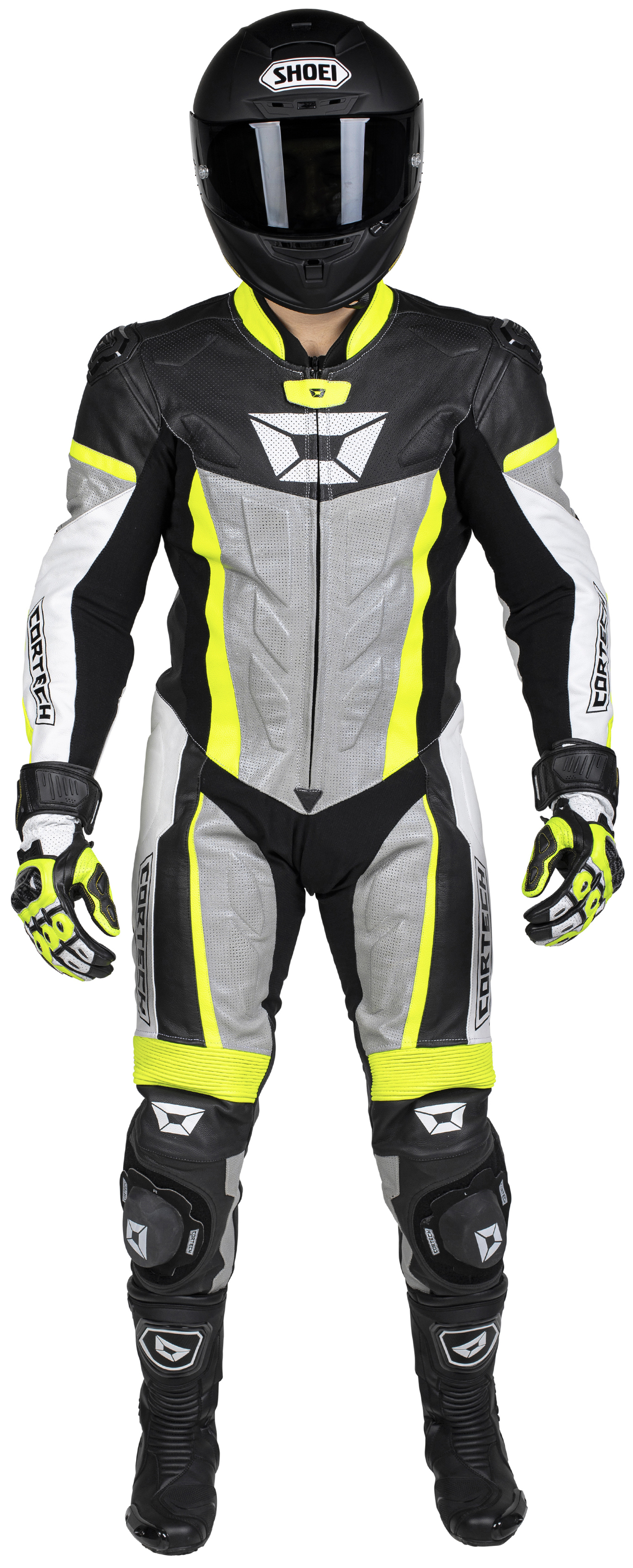 Men's Apex V1 RR Leather One-Piece Race Suit HiViz/Grey Medium - Click Image to Close