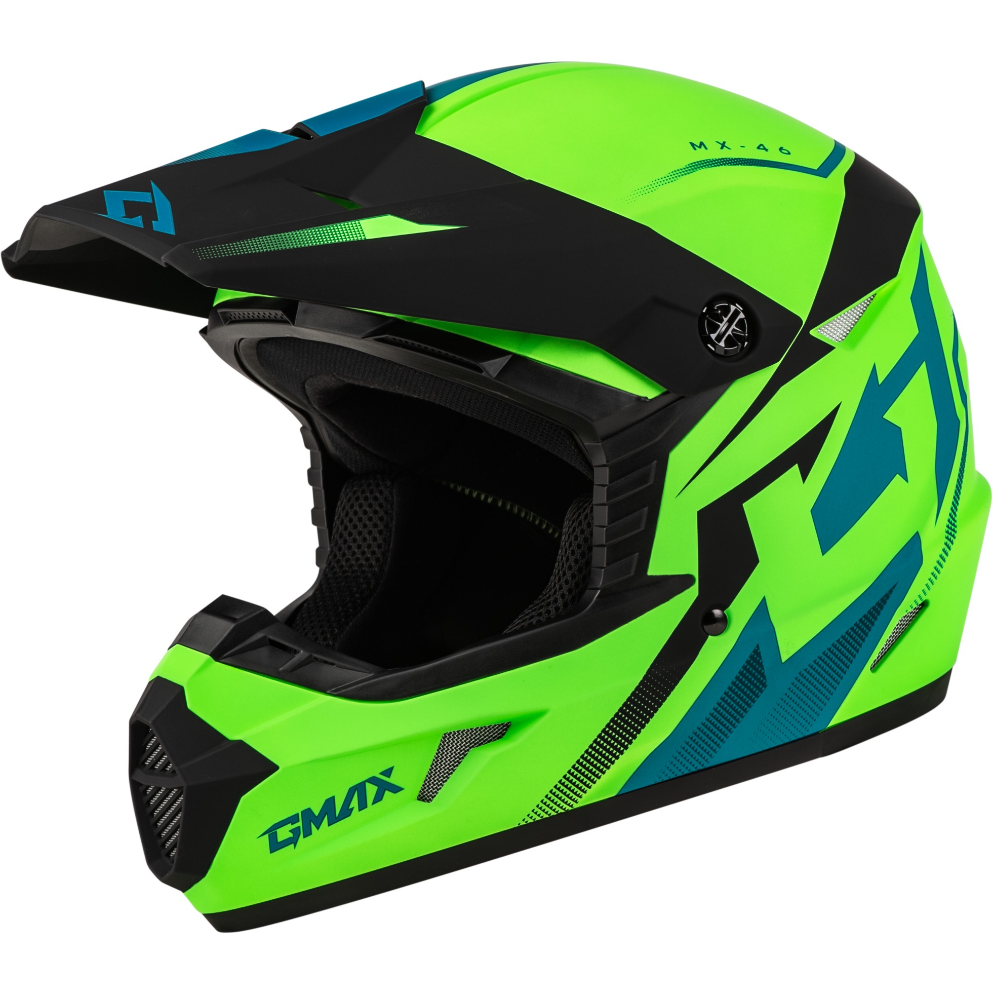 MX-46 Compound Helmet Matte Hi-Vis Green/Black/Blue 2X-Large - Click Image to Close