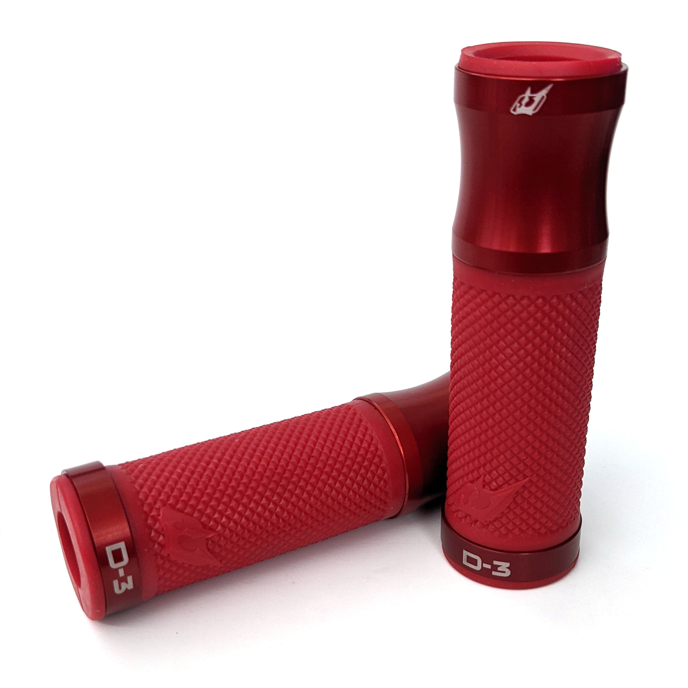 D3 Motorcycle Grips - Red w/ Red Metal Trim, 7/8" bars w/ Twist Throttle - Click Image to Close