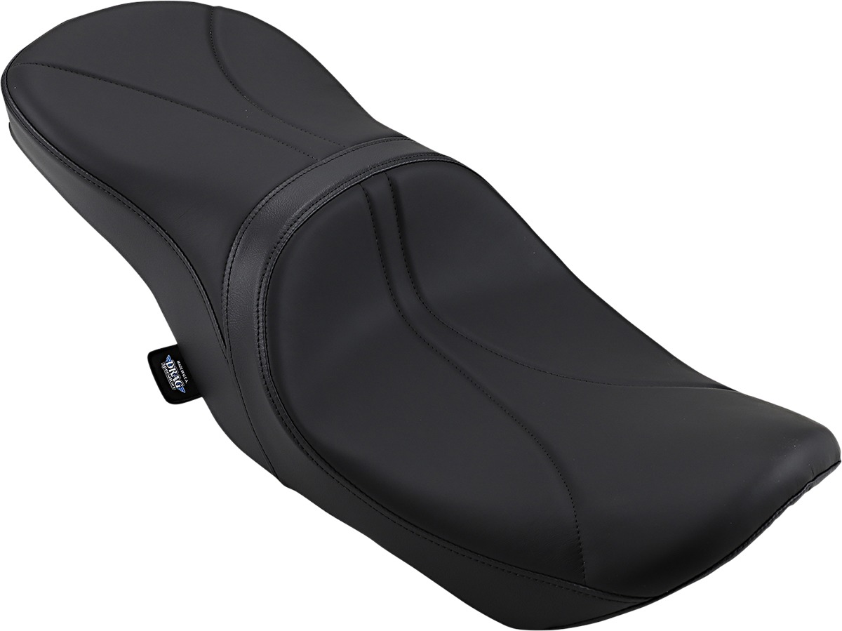 Low-Profile Stitched Leather 2-Up Seat - Harley FLH FLT w/Ness Winged - Click Image to Close