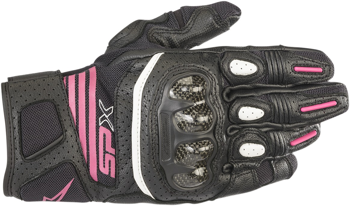 Women's SPX Air Carbon V2 Motorcycle Gloves Black/Fuchsia Medium - Click Image to Close