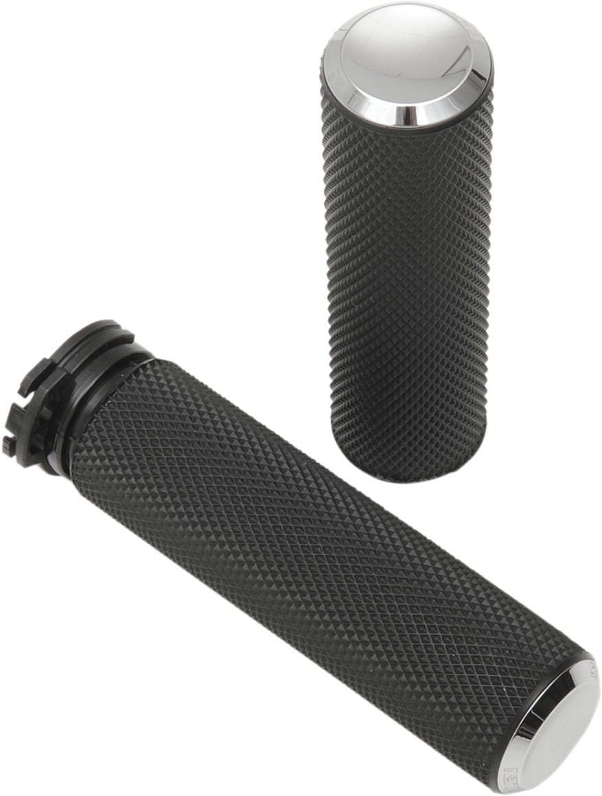 Cable Style Fusion Series Grips - Knurled Rubber Grips Chr - Click Image to Close