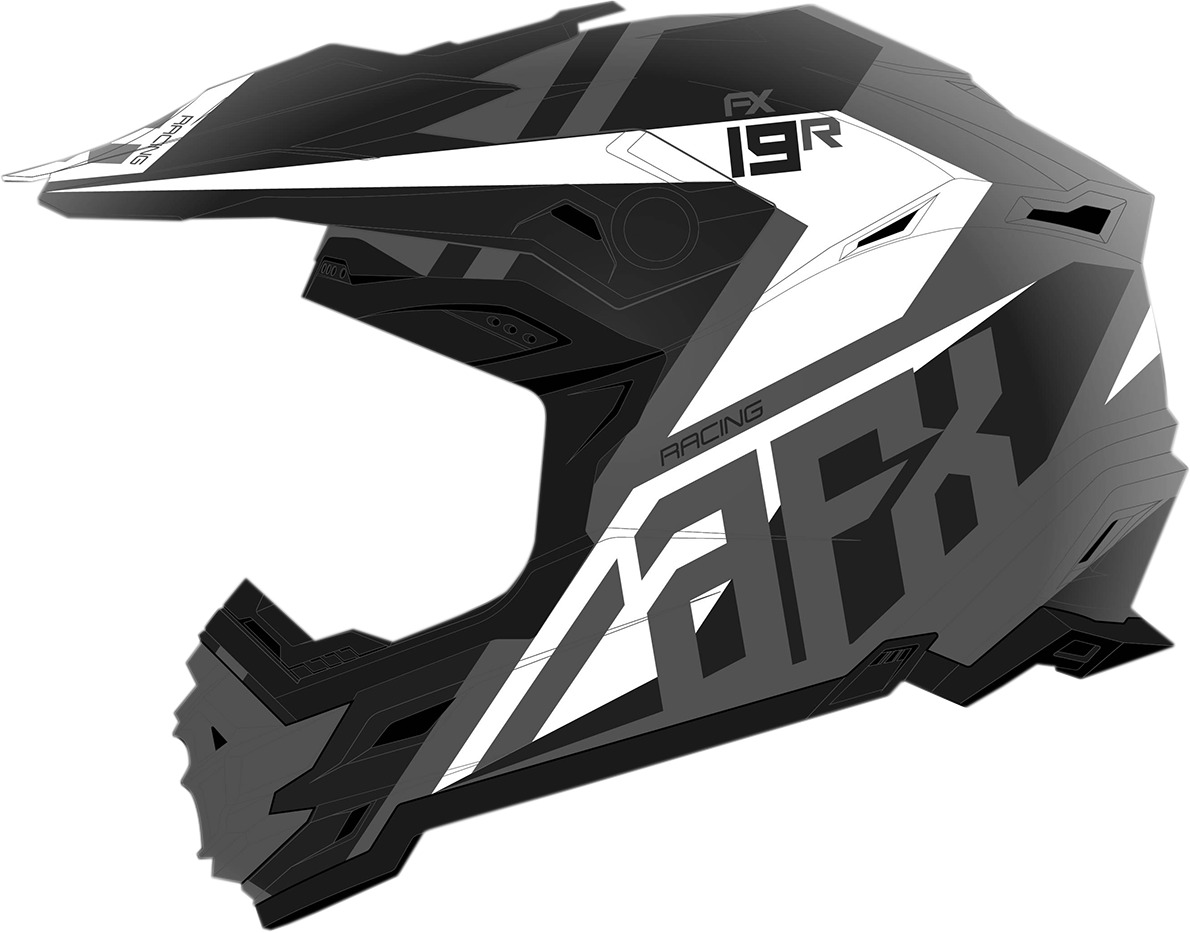 FX-19R Racing Full Face Offroad Helmet Matte Gray/White Small - Click Image to Close