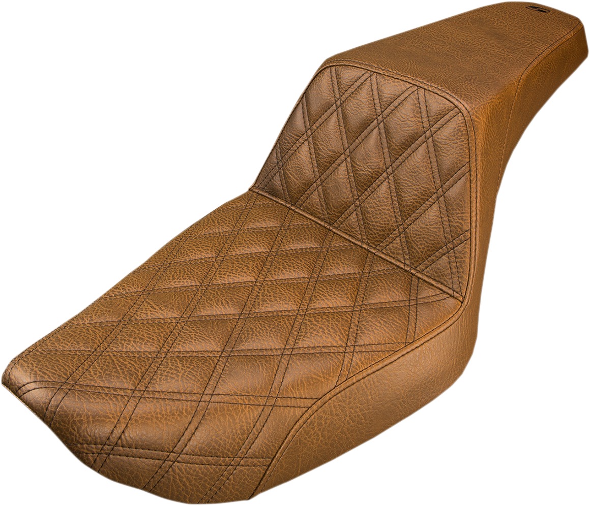 Step-Up Lattice Stitched 2-Up Seat Brown - For 96-03 Harley FXD - Click Image to Close