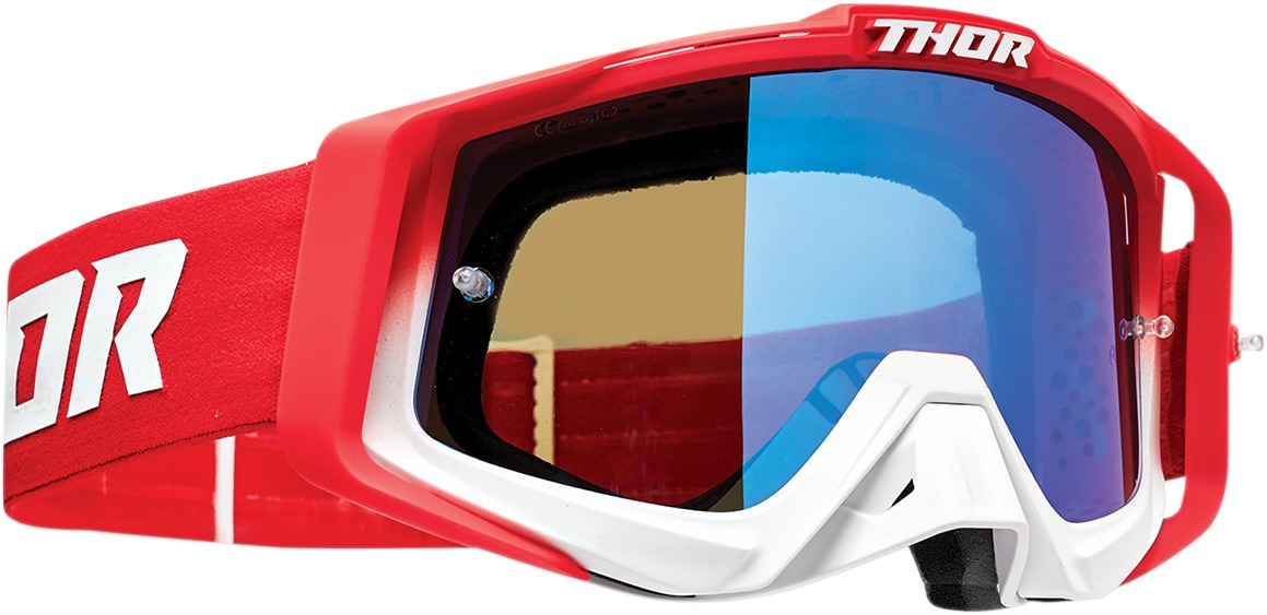 Sniper Pro White / Red Fader Goggles - Blue Dual Lens - Click Image to Close