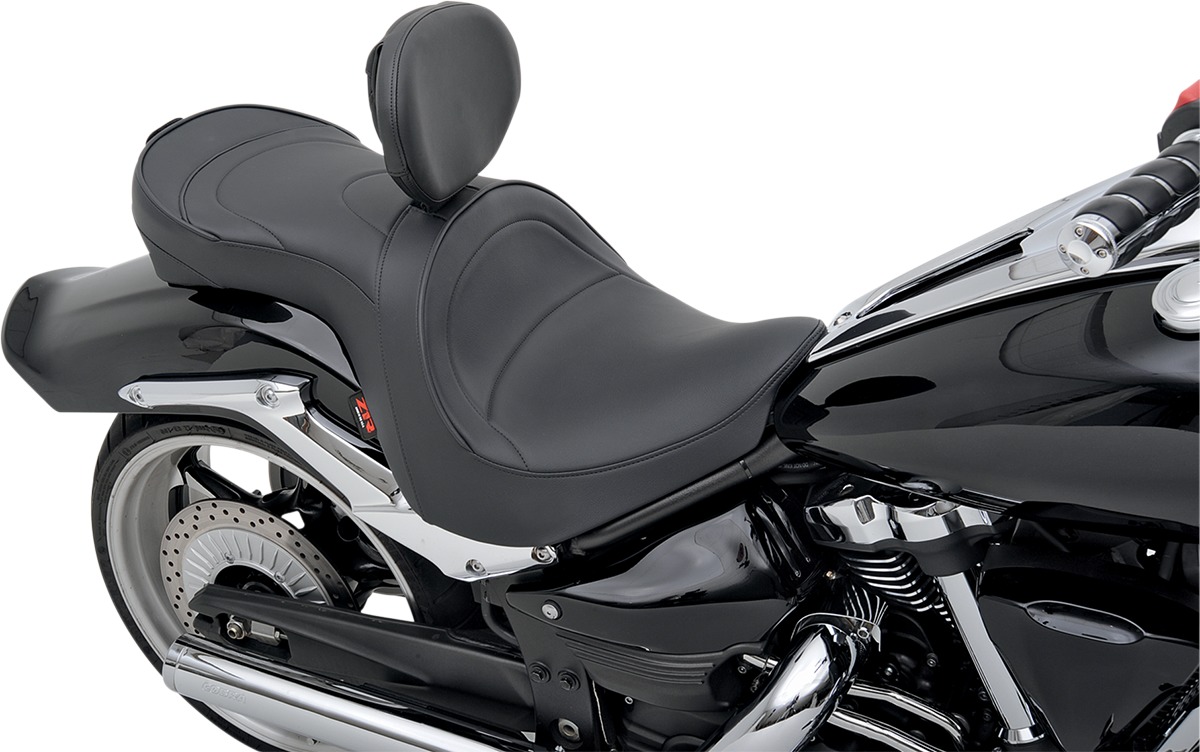 Mild Stitched Vinyl 2-Up Seat Black Low w/Backrest - For 09-15 Yamaha Raider - Click Image to Close