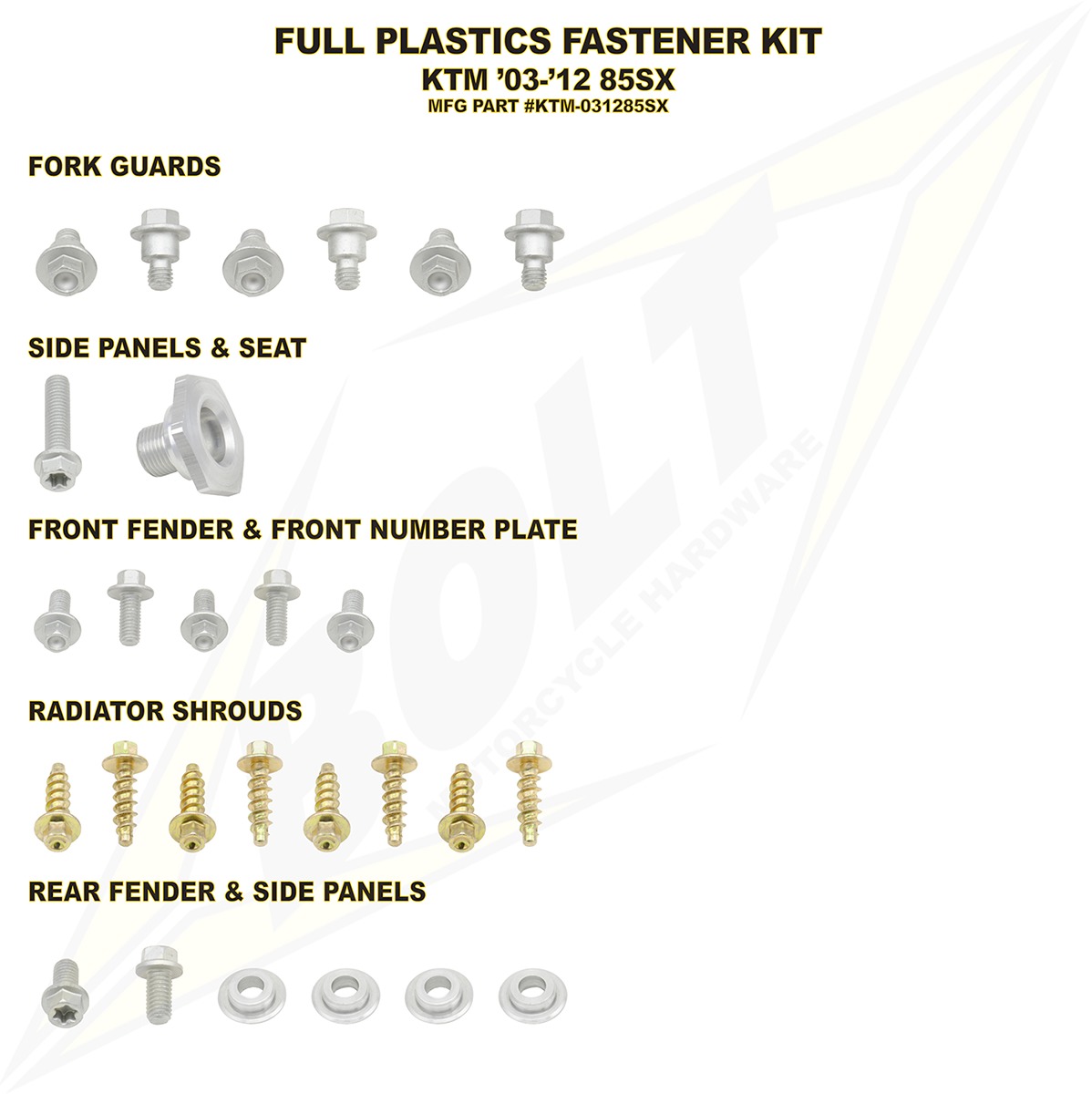 Full Plastic Fastener Kit - For 03-12 KTM 85 SX - Click Image to Close