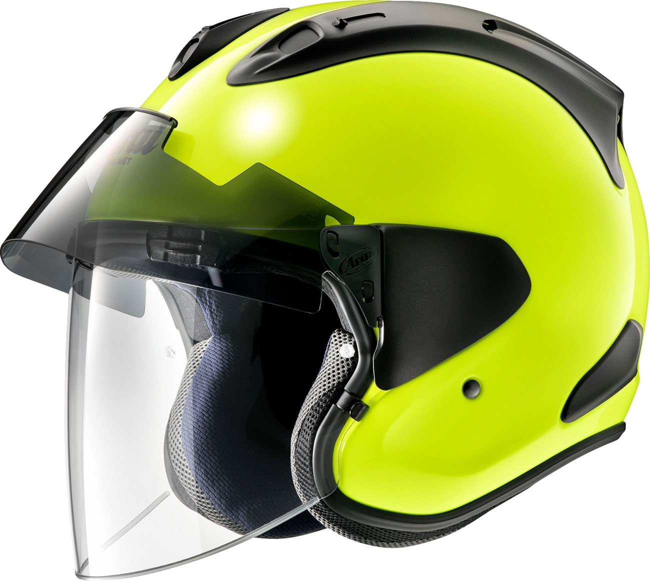 Arai Ram-X Helmet Fluorescent Yellow XS - Open face helmet in Fluorescent Yellow, XS - Click Image to Close