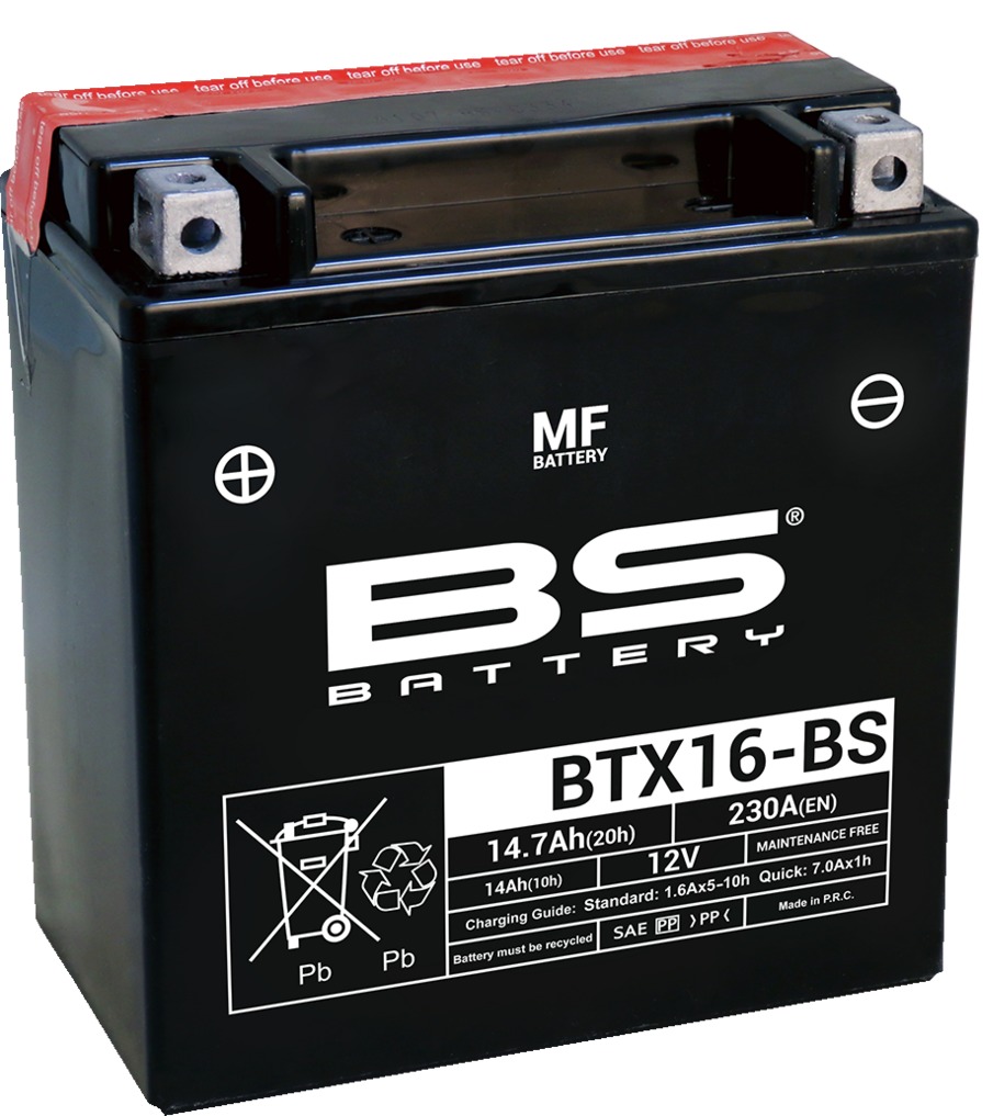 Maintenance Free Sealed Battery - Replaces YTX16-BS - Click Image to Close